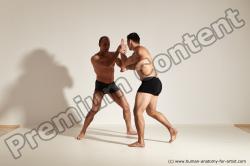 Underwear Fighting Man - Man White Muscular Short Brown Dynamic poses Academic